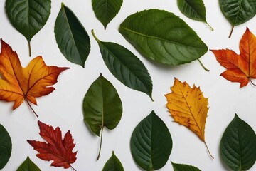 Fototapeta premium autumn leaves seamless pattern background illustration with white background 