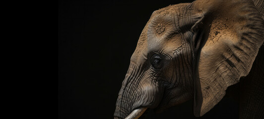 African elephant eyes are looking at big five animals on a black background
