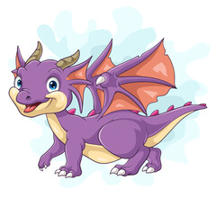 Cartoon funny blue baby dragon posing