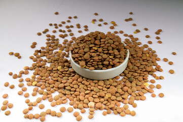 Closeup of a pile of organic uncooked lentils