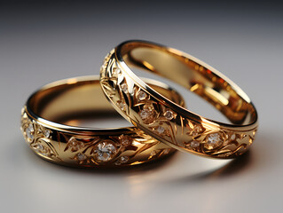 Two Gold Wedding Ring on White Background