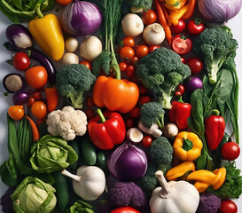 Variety of fresh vegetables background. Top view. Flat lay.