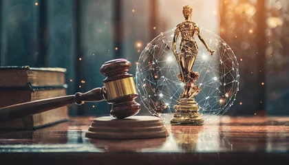 Poster AI ethics and legal concepts artificial intelligence law and online technology of legal regulations Controlling artificial intelligence technology is a high risk. © blackdiamond67