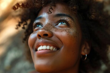 Smiling young African American woman in closeup portrait