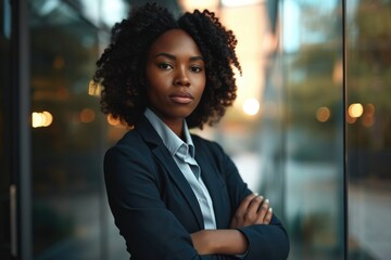Obraz premium Confident African American female CEO in office portrait.