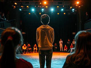 College Student in Theater Activities Background - obrazy, fototapety, plakaty