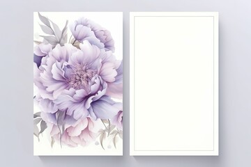 Wedding floral style double invite, invitation, save the date card design set with beautiful Purple pastel peony flower 
