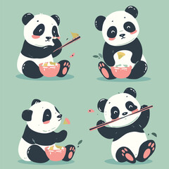 4 Cute Pandas Enjoying Bamboo Meals