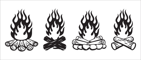 Camp fire vector set. Bale fire or bonfire illustration set. Burning wood vectors. Great for camping outdoor branding product. simple stock vector illustration.