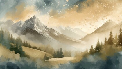 landscape with mountains and snow, Vector old paper art background. Grunge old paper. Beige aged texture for cards, flyer, poster or banner. Hand drawn backdrop. Vintage template for design.