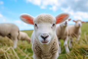 Healthy Curious lamb in a Feild