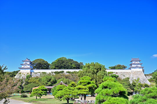 Akashi castle ruins under the blue sky, Akashi city, Hyogo prefecture, Japan