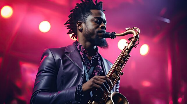 saxophone player playing jazz music at the night club