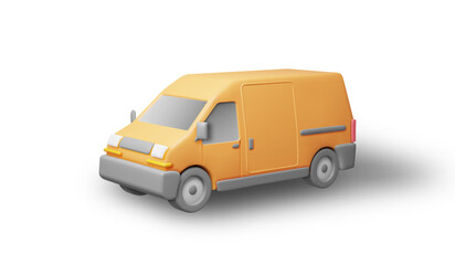 3D Delivery Van Car Isolated on White. Render Express Delivering Services Commercial Truck. Concept of Fast and Free Delivery by Car. Cargo and Logistic. Cartoon Vector Illustration
