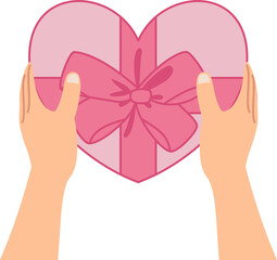 illustration hand holding gift box shape heart for valentine day