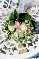 the bride wedding bouquet of white roses