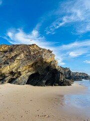 Cloudy ocean view, rocky ocean coast, ocean bay