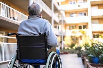Obraz premium Man in Wheelchair Gazing Out Window, Depicting Loneliness and Solitude