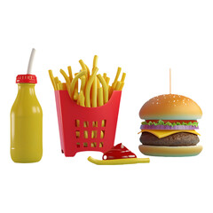 Png of hamburger French fries cold drink against transparent Background