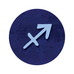 Obraz premium Hand drawn sagittarius zodiac sign in blue round frame Astrology doodle clipart Element for design