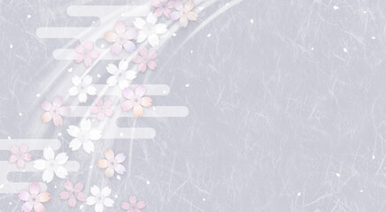 和風の風に舞う桜の花の背景、シルバー