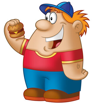 cartoon character of a man holding a hamburger