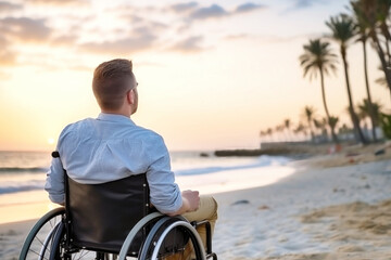 Man in Wheelchair Gazing at Ocean
