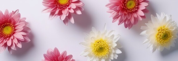 Beautiful red white and pink chrysanthemums flowers isolated on white background