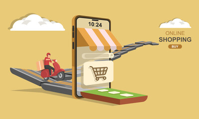 online shopping on phone. vector illustration
