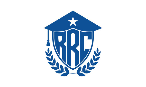RRC three letter iconic academic logo design vector template. monogram, abstract, school, college, university, graduation cap symbol logo, shield, model, institute, educational, coaching canter, tech