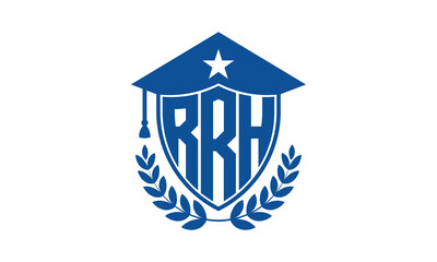 RRH three letter iconic academic logo design vector template. monogram, abstract, school, college, university, graduation cap symbol logo, shield, model, institute, educational, coaching canter, tech