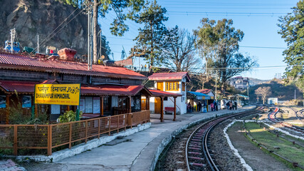 Dharampur Himachal railway station is a small railway station near Kasauli on Kalka Shimla Railway route - obrazy, fototapety, plakaty