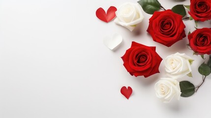 Red heart white rose and Valentine's Day greeting card ,white background. Generative Ai