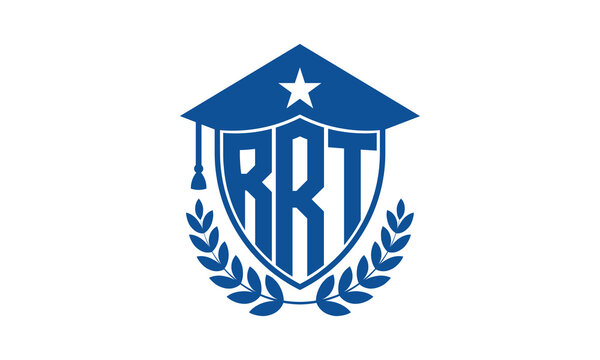 RRT three letter iconic academic logo design vector template. monogram, abstract, school, college, university, graduation cap symbol logo, shield, model, institute, educational, coaching canter, tech