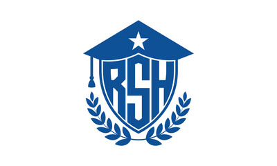 RSH three letter iconic academic logo design vector template. monogram, abstract, school, college, university, graduation cap symbol logo, shield, model, institute, educational, coaching canter, tech
