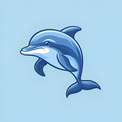 A logo illustration of a blue dolphin on a light blue background. Created with generative AI.