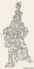 Street roads map of the BOROUGH OF LAMBETH, LONDON