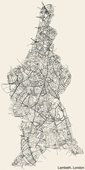 Fototapeta premium Street roads map of the BOROUGH OF LAMBETH, LONDON