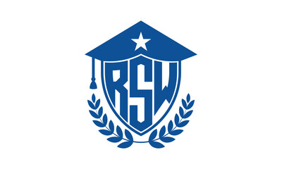 RSW three letter iconic academic logo design vector template. monogram, abstract, school, college, university, graduation cap symbol logo, shield, model, institute, educational, coaching canter, tech