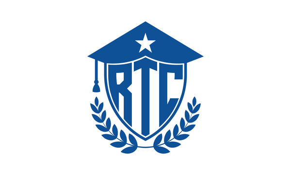 RTC three letter iconic academic logo design vector template. monogram, abstract, school, college, university, graduation cap symbol logo, shield, model, institute, educational, coaching canter, tech