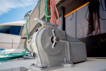 Motor yacht moored for repairs and service in dry dock