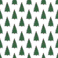 Obraz premium Seamless pattern with geometric minimal scandinavian Christmas tree doodle for decorative print, wrapping paper, greeting cards and fabric