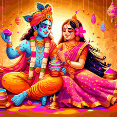 Radha & Krishna Celebrating Holi