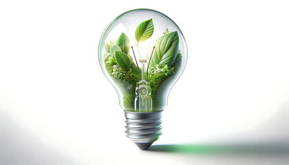 3D Illustration of Eco Light Bulb Green Energy Power, a concept of saving the environment.