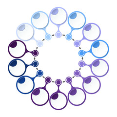 Blue tone circle infographic with 14 steps, process or options.