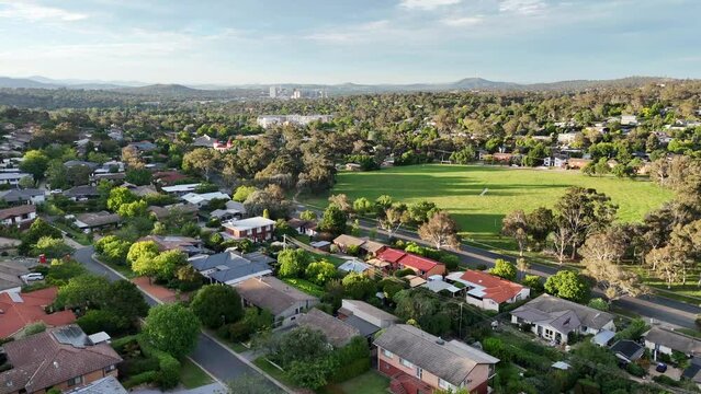 Canberra suburb ariel view early evening