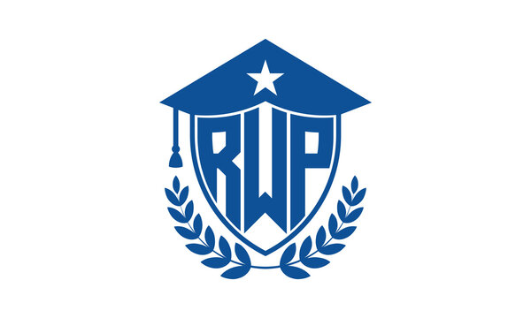 RWP three letter iconic academic logo design vector template. monogram, abstract, school, college, university, graduation cap symbol logo, shield, model, institute, educational, coaching canter, tech