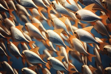 Fish swimming together in synchronized patterns.