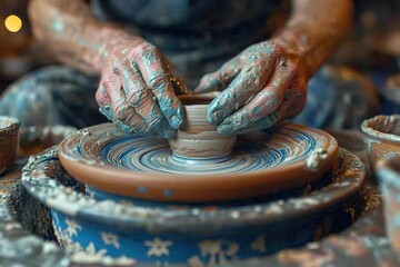 Close-up of hands creating personalized love-themed pottery on a wheel