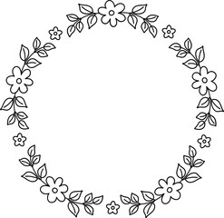 Spring wreath outline. flower wreath vector outline.